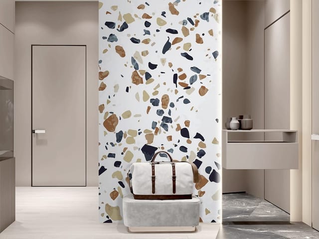 Fototapeta z wzorem terrazzo – kolorowe plamy na jasnym tle