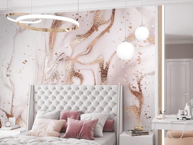 Fototapeta z abstrakcyjnymi wzorami marmuru i metalicznymi akcentami