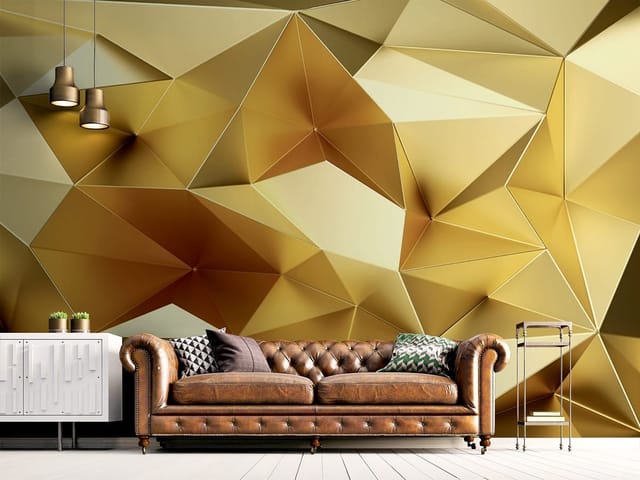Fototapeta z geometrycznymi złotymi kształtami na ścianie