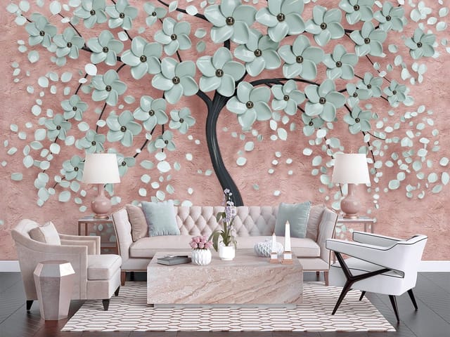 Fototapeta Drzewo z kwiatami na różowym tle