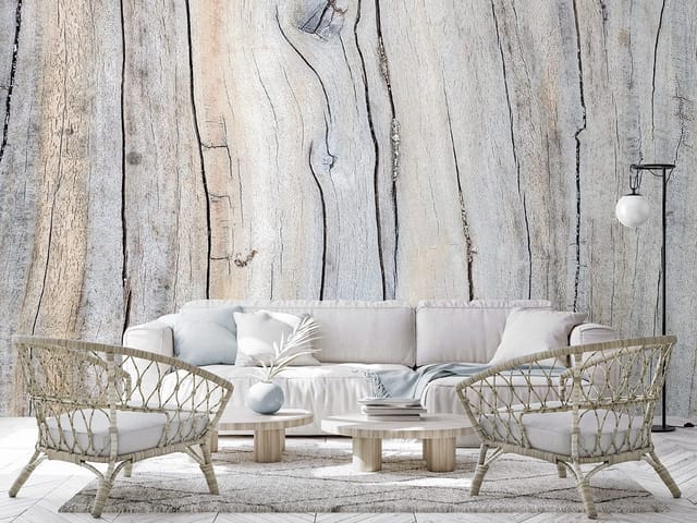 Fototapeta z pionowo ułożonymi deskami i widocznymi słojami drewna