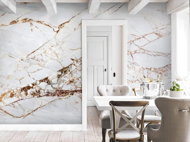 Fototapeta z białym marmurem i brązowymi żyłkami, gładka tekstura