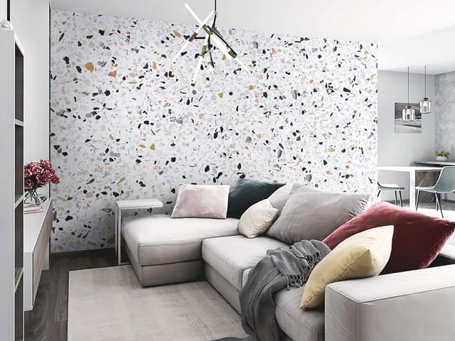 Fototapeta z wzorem lastryko na białym tle z różnokolorowymi fragmentami