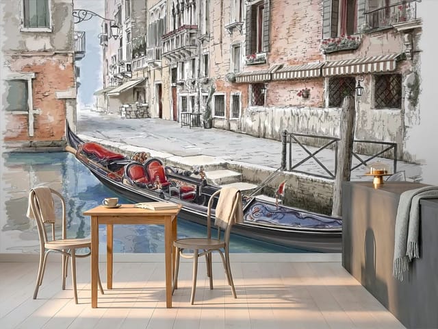 Fototapeta Gondola na kanale w Wenecji (mpn: FT-2468) Fototapeta Ilustracje miast – gondola na weneckim kanale