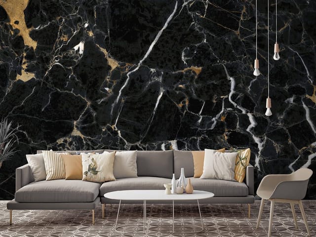 Fototapeta czarny marmur z białymi żyłkami i złotymi akcentami