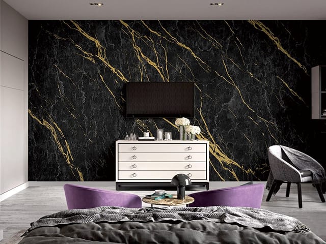 Fototapeta z czarnym marmurem i żółtymi żyłkami, nieregularne wzory