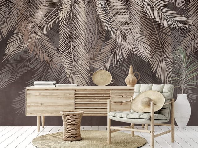 Fototapeta Liście palmowe na ciemnym tle (kod: 24797) Fototapeta Liście palmowe na ciemnym tle