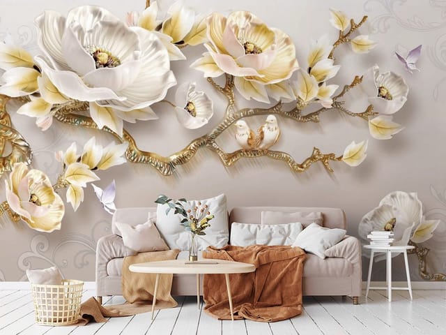 Fototapeta Kwiaty i ptaki na gałęzi