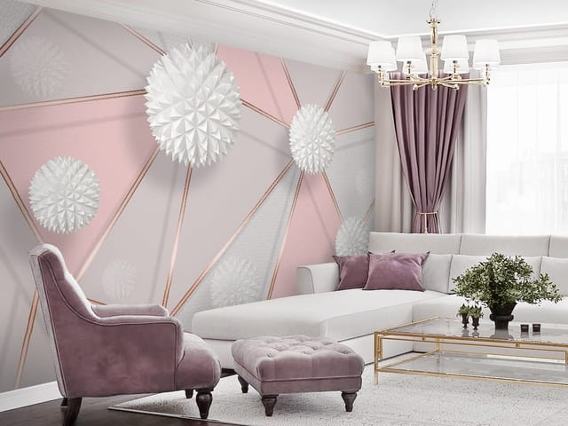 Fototapeta z białymi kulistymi strukturami geometrycznymi na różowym tle