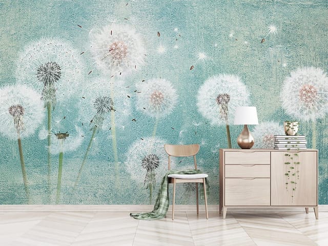 Fototapeta z dużymi dmuchawcami na tle przypominającym niebo