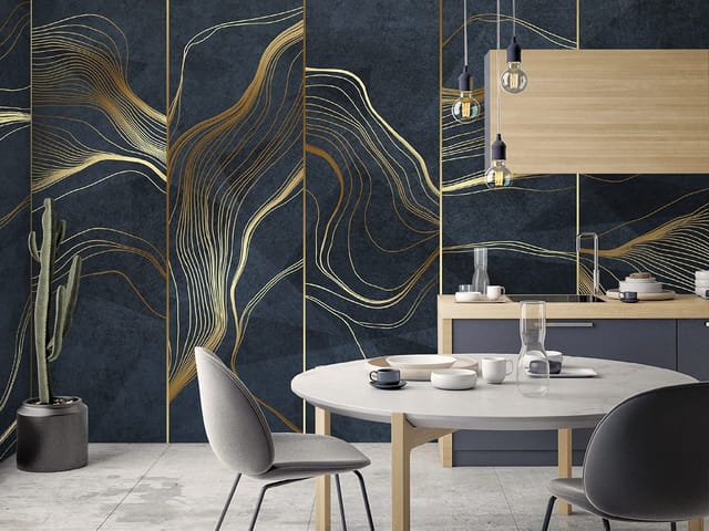 Fototapeta z falistymi złotymi liniami na ciemnym, teksturowanym tle