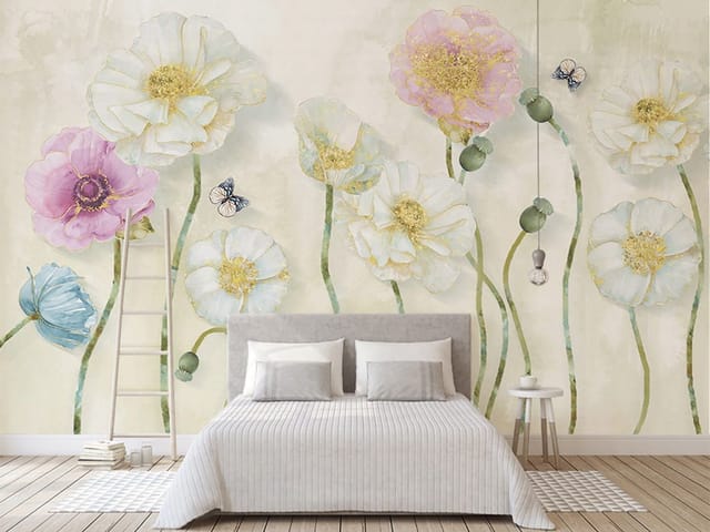 Fototapeta Kolorowe kwiaty na łodygach