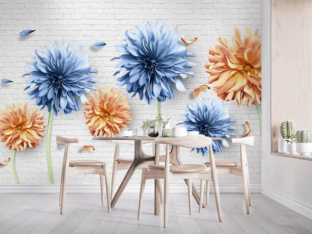 Fototapeta Kwiaty 3D na tle cegieł