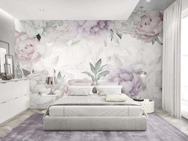 Fototapeta z dużymi kwiatami piwonii w pastelowych odcieniach różu i bieli