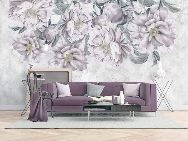 Fototapeta z dużymi kwiatami piwonii i subtelnym wzorem