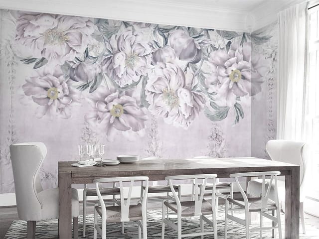 Fototapeta z dużymi kwiatami piwonii i subtelnymi wzorami w tle