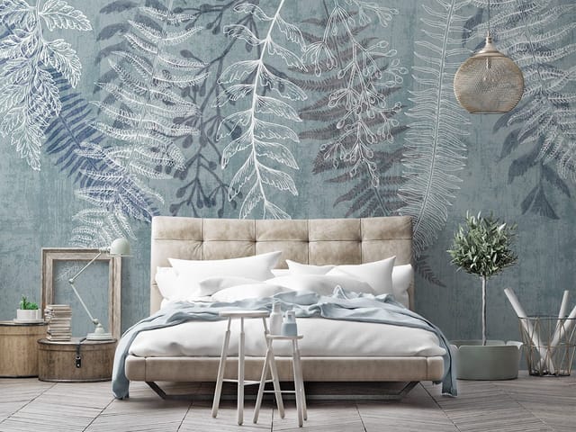 Fototapeta Delikatne liście paproci na ścianie