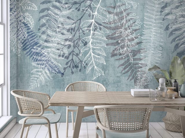 Fototapeta Delikatne liście paproci na ścianie