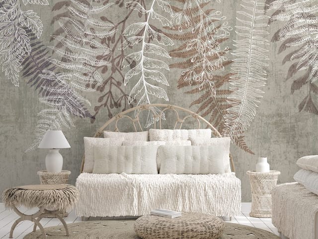 Fototapeta Liście paproci na szarym tle