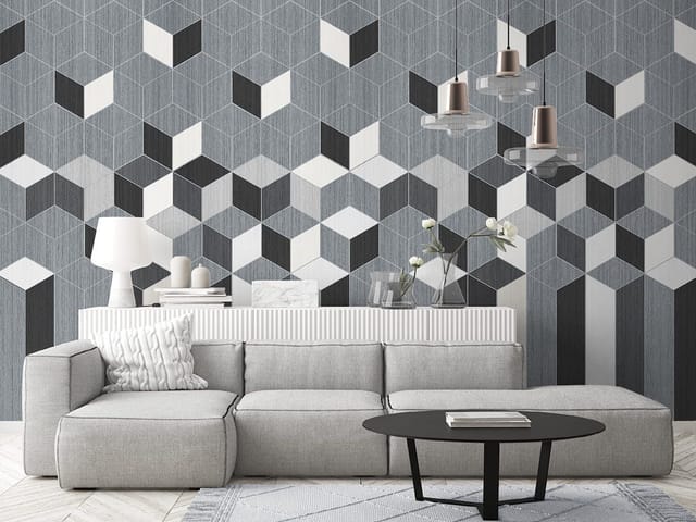 Fototapeta z trójwymiarowymi sześcianami w odcieniach szarości