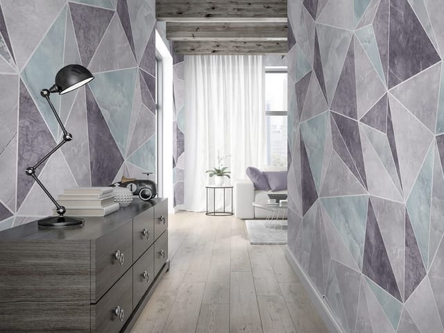 Fototapeta z geometrycznym wzorem trójkątów w odcieniach szarości