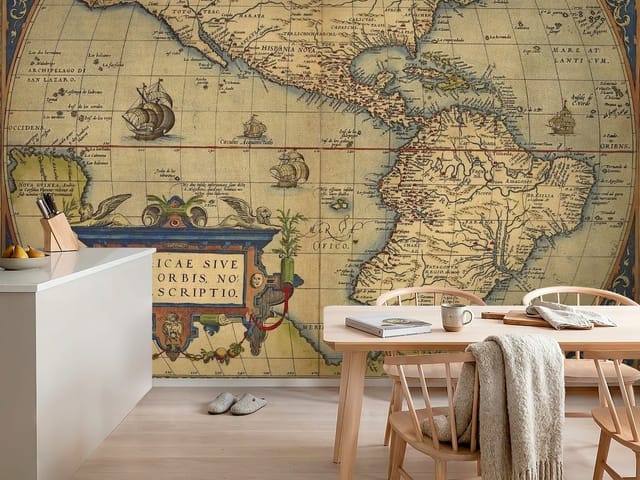 Fototapeta Stare mapy – stara mapa Ameryki z ozdobami