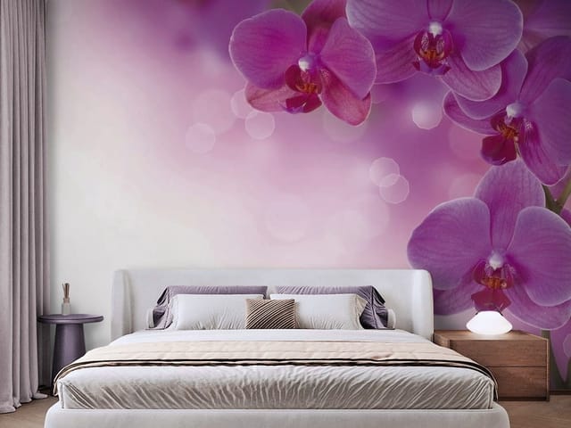 Fototapeta Fioletowe orchidee na gałązce (mpn: FT-2595) Fototapeta storczyki – fioletowe kwiaty orchidei na gałązce
