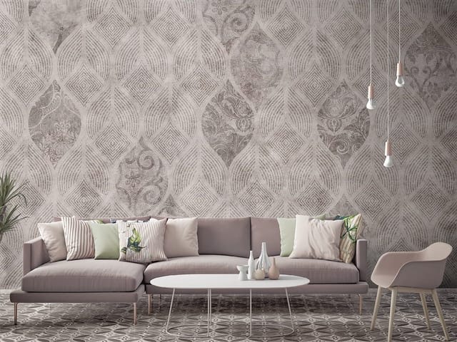 Fototapeta z geometrycznym wzorem i ornamentami w szarościach