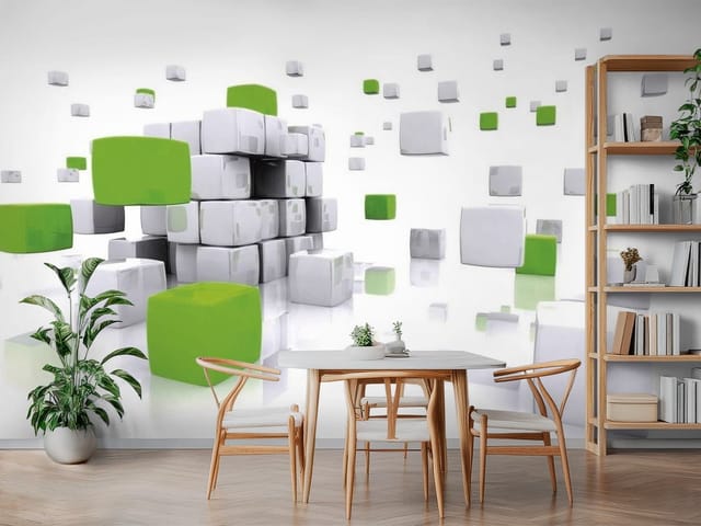 Fototapeta Geometryczne sześciany w zieleni (mpn: FT-2774) Fototapeta 3D formy geometryczne – zielono-białe sześciany w przestrzeni