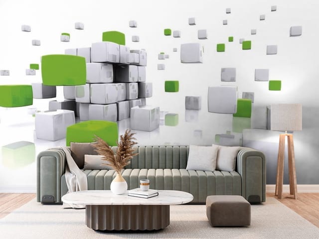 Fototapeta 3D formy geometryczne – zielono-białe sześciany w przestrzeni