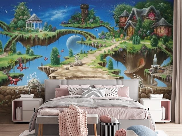 Fototapeta Bajki z fantastycznym krajobrazem i domkami