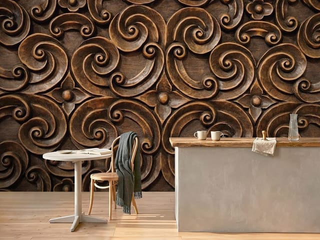 Fototapeta Drewniane ornamenty roślinne (mpn: FT-2872) Fototapeta 3D abstrakcja – skomplikowane drewniane ornamenty
