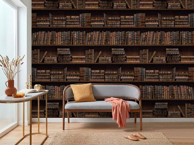 Fototapeta regały z książkami – obraz regału z książkami w bibliotece
