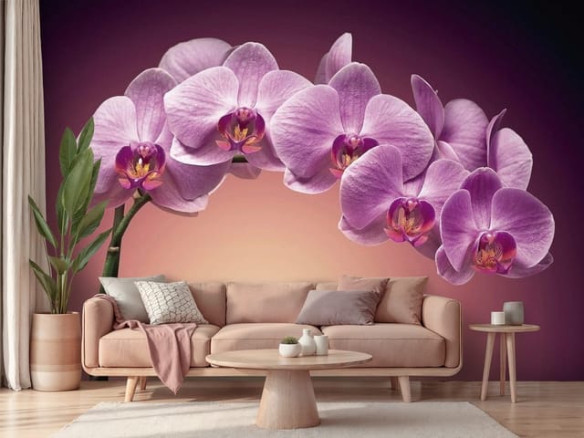 Fototapeta Fioletowe orchidee na ciemnym tle (mpn: FT-3017) Fototapeta storczyki – fioletowe kwiaty orchidei na łodydze