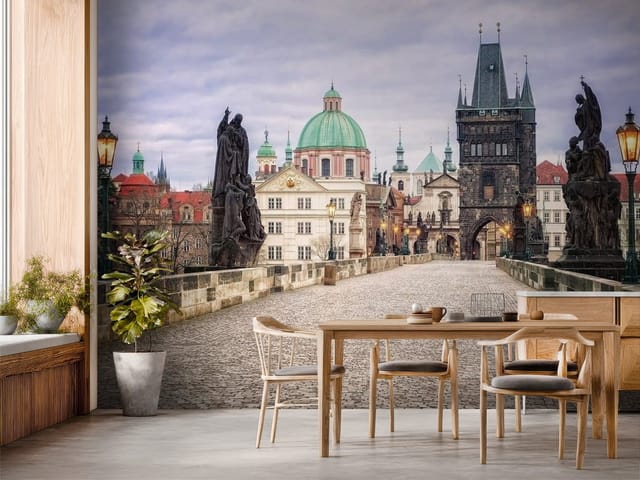 Fototapeta Stare Miasto z mostem, rzeźbami i wieżą
