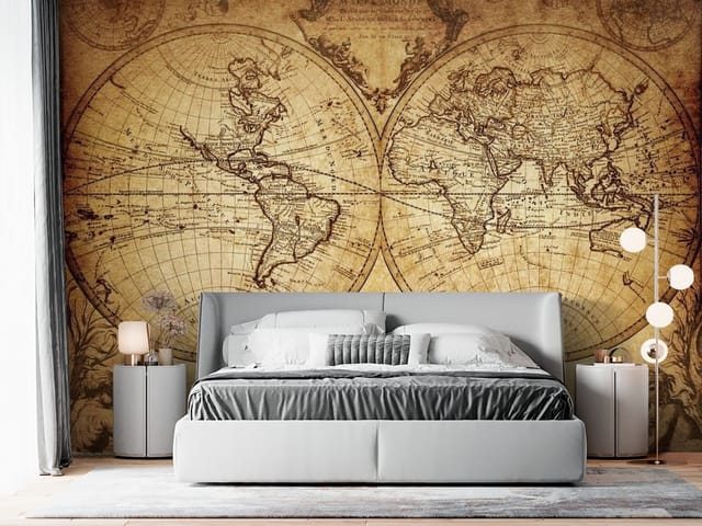 Fototapeta Stara mapa świata z globusami (mpn: FT-3210) Fototapeta Stare mapy – stara mapa świata z kontynentami