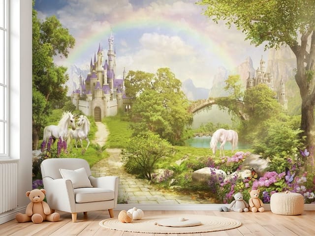 Fototapeta Bajki – zamek z wieżami i tęczą