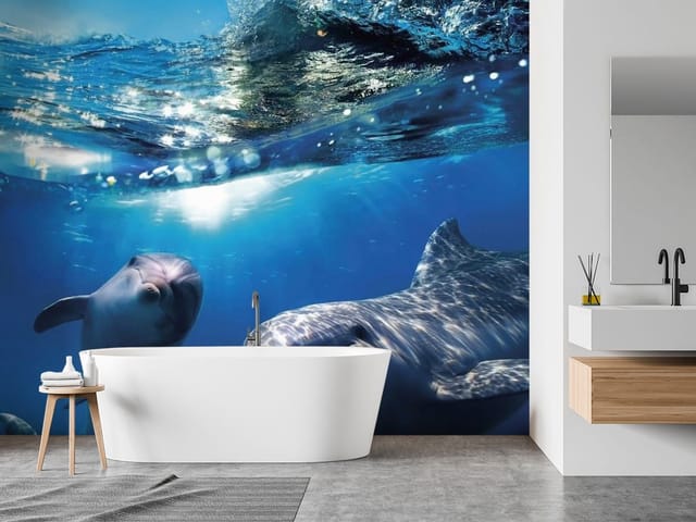 Fototapeta Delfiny – dwa delfiny pod wodą