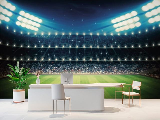 Fototapeta Piłka Nożna – oświetlony stadion piłkarski nocą