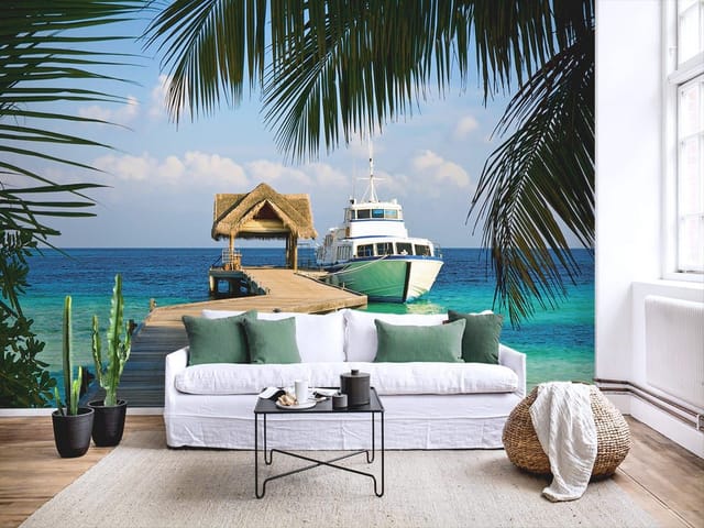 Fototapeta Relaks na molo z łodzią