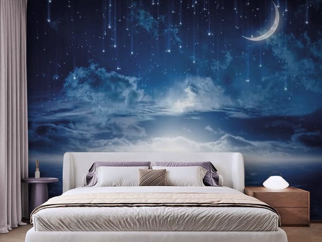 Fototapeta Księżyc i gwiazdy na nocnym niebie (mpn: FT-3348) Fototapeta Galaktyki księżyc na nocnym niebie