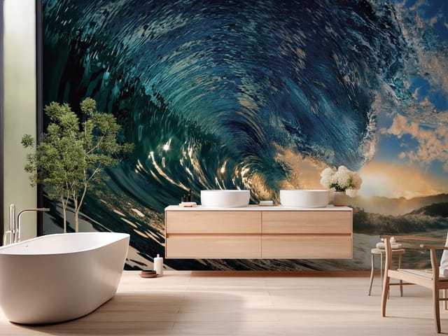 Fototapeta Wielka fala oceaniczna o zachodzie (mpn: FT-3367) Fototapeta Morze i Ocean – wielka fala oceaniczna w ruchu