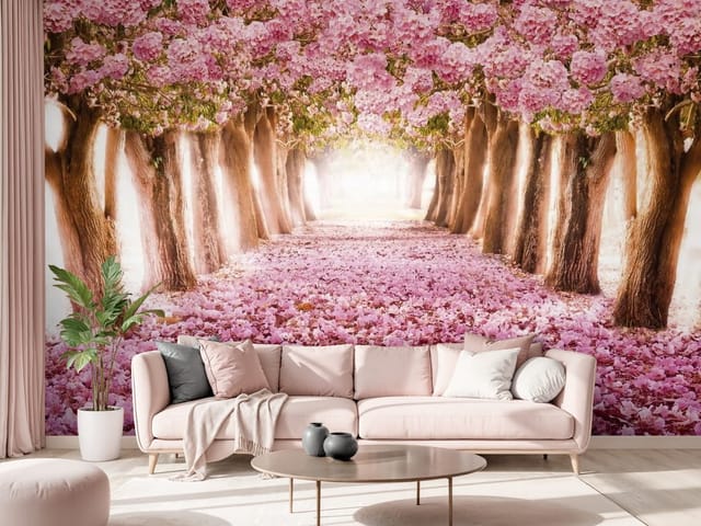 Fototapeta Sakura – aleja drzew z różowymi kwiatami