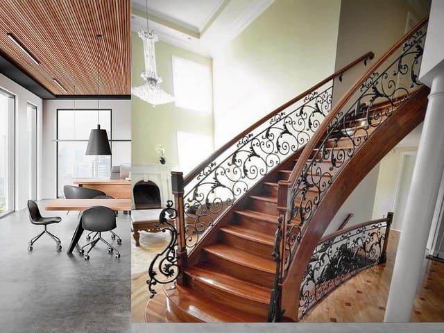 Fototapeta Drewniane kręcone schody z balustradą (mpn: FT-346) Fototapeta Schody – drewniane kręcone schody z ozdobną balustradą