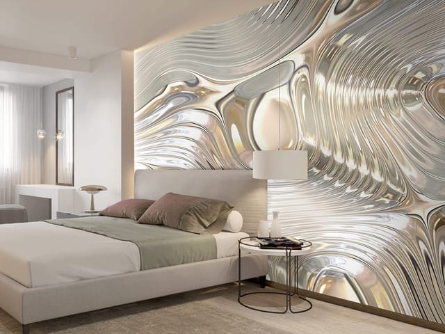 Fototapeta z abstrakcyjnymi falami i liniami o metalicznym wyglądzie