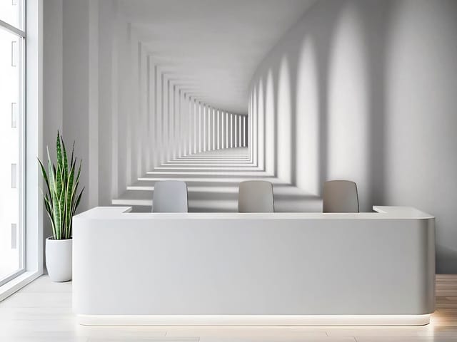 Fototapeta 3D tunel – biały, nowoczesny korytarz z kolumnami