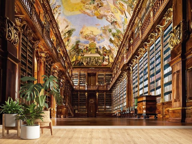 Fototapeta Regały z książkami – Wspaniała biblioteka z freskami