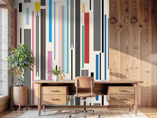 Fototapeta Kolorowe Pasy na Jasnym Tle (mpn: FT-3594) Fototapeta Wzory – kolorowe pionowe pasy i linie na jasnym tle