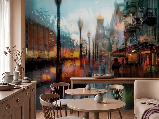 Fototapeta Murale miejskie – ulica w deszczowy dzień