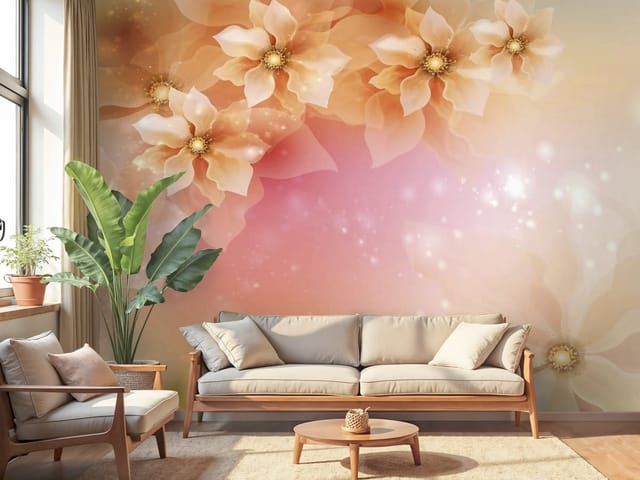 Fototapeta 3D kwiaty – duże kwiaty w pastelowych kolorach
